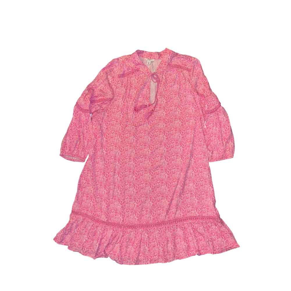 Crown & Ivy Dress XL Pink Floral Ruffle Hem Tassel Boho Preppy Shift